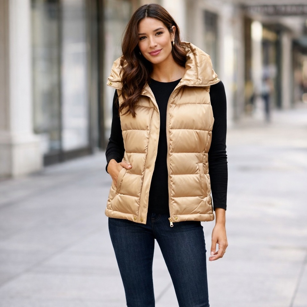 Talbots Metallic Gold Duck Down Puffer Vest